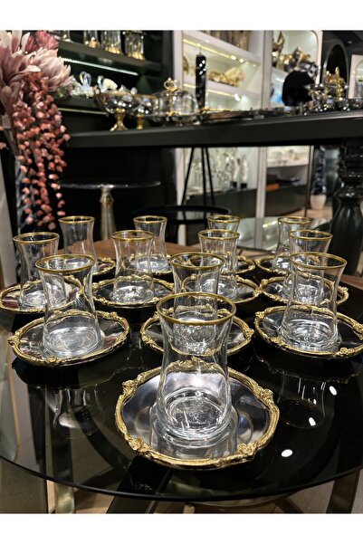 P&ORA PREMIUM KITCHEN PRODUCTS Metal Plate Gold Silver Combination 24 Pieces Tea Set for 12 People