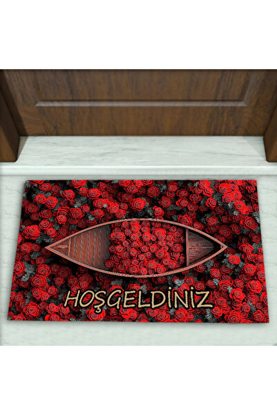 Colorix Carpet Gül Desenli Dekoratif Kapı Önü Paspası No: 2426