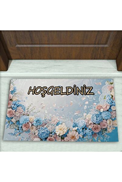 Colorix Carpet Çiçek Desenli Dekoratif Kapı Önü Paspası No: 2564
