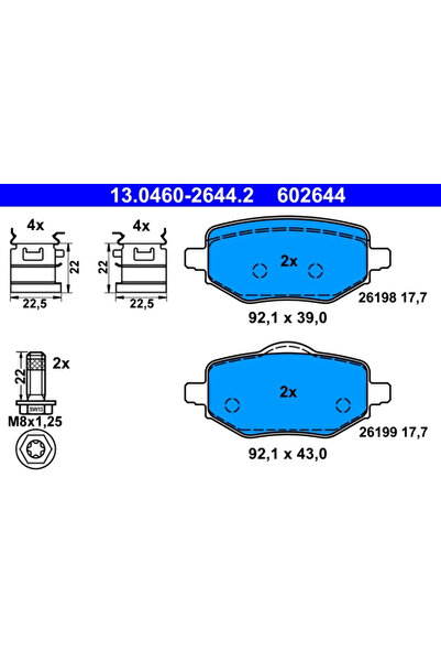 Ate Комплект накладки за дискови спирачки Citroen C4 10/C4 3 Ds Ds 3 / Ds 3 C...