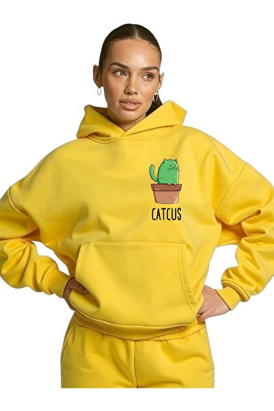 ArtYus Φούτερ Unisex Catcus Colorful Special με τύπωμα Cotton oversized με κο...