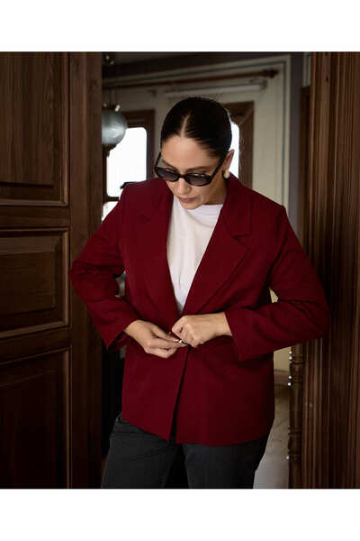RUSK Women's Plus Size Lined Single Button Burgundy Blazer Jacket