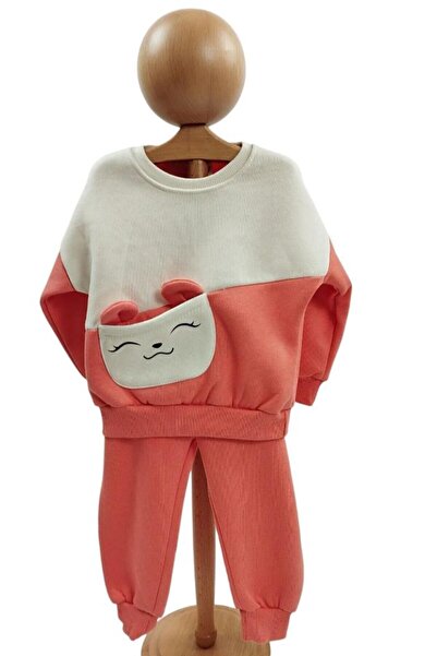 Dumledo Color Block Smiling Face Detailed 2-Piece Girls' Bottom - Top Tracksu...