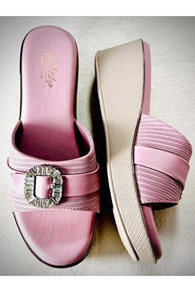 Generic Elegant Women’s Sandal with Rhinestone Buckle – Comfortable Slip-On Wedge Slippers For Ladies