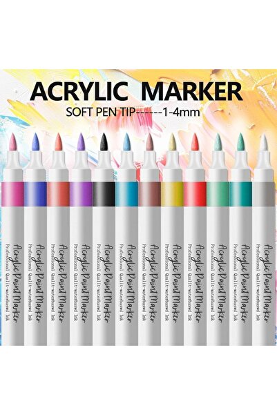 OEM Set 12 Acrylic Markers, Mixed Colors, Soft Tip 1-4mm, Water Resistant