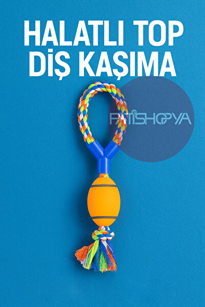 PATİSHOPYA Halatlı Top Diş Kaşıma Oyuncağı Dayanıklı Çiğneme Halatı Köpek Diş Temizleyici Oyuncak