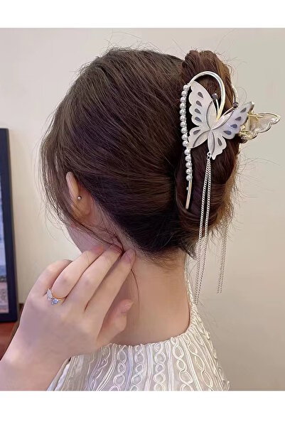 CAŞ DEKORASYON Cataramă metalică suspendată cu fluture și perlă de culoare aurie