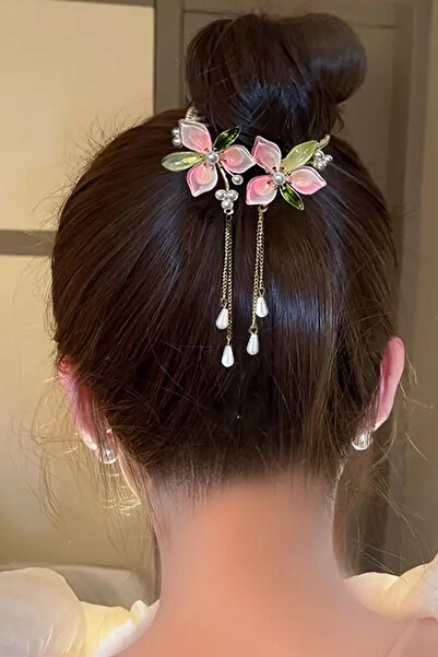 CAŞ DEKORASYON Золотиста шпилька з квітами, перлами та камінням