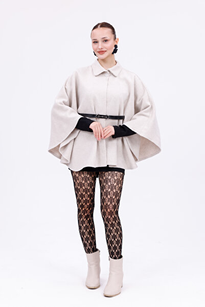 SKYMOOD Women's Belted Cashmere Poncho Beige New