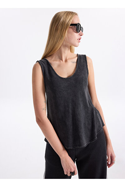 American Vintage V Yaka Siyah Kadın T-Shirt SON29GH25NOIVIN
