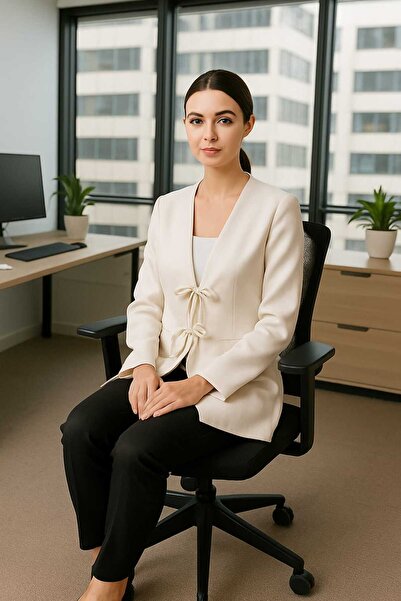 ŞIK VE MUTLU Blazer Ceket Bağlamalı Viskon Kumaş