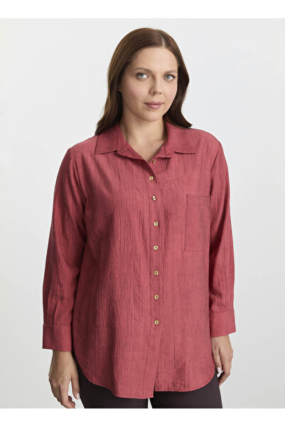 Selen Gömlek Yaka Desenli Mercan Kadın Bluz 25KSL8206