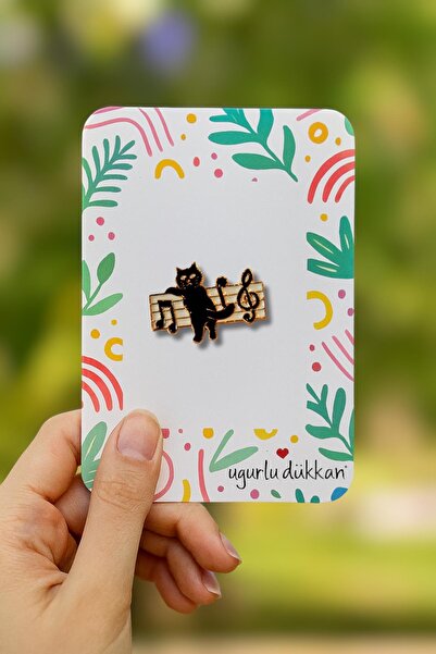 uğurlu dükkan Notalı Siyah Kedi Rozeti