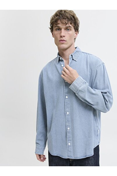 Jack & Jones Erkek Mavi Jornorrebro Denim Shirt Ls Sn Jean Gömlek 12282775-Mediumblu