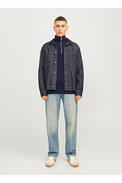 Jack & Jones Bisiklet Yaka A-Form Fit Lacivert Erkek Kazak 12257773_JJEPERFEC...