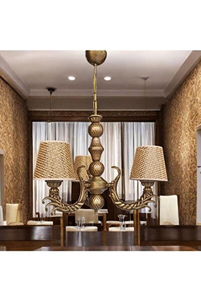 DEDE ÜZÜM KOL ÜÇ KOLLU AVİZE ESKİTME KAPLAMALI KAHVERENGİ RATTAN KOL ŞAPKALI