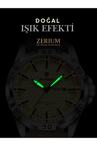 ZERİUM Luxury Elite Series – Erkek Kuvars Saat, 3ATM Su Geçirmez, Işıklı Kadran PU Deri