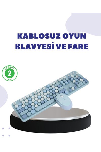 Teknoşık TEKNO ŞIK Kablosuz Retro Klye ve Mouse Seti – 104 Tuşlu, Sessiz Yazım