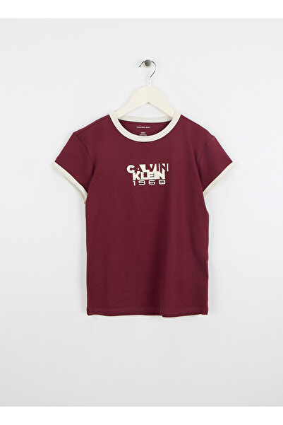 Calvin Klein Jeans Yuvarlak Yaka Baskılı Kırmızı Kadın T-Shirt LV047D208GGEX