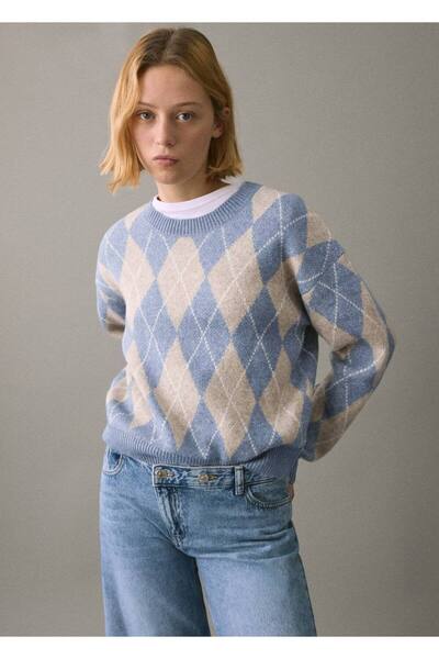 Mango Teen Baklava desenli kazak