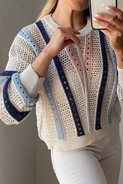 Noa Noa Women's Colorful Striped Open Knit Sweater – Comfortable & Bohemian Style