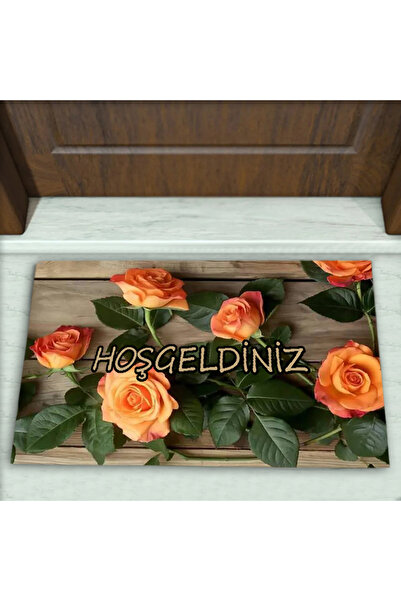 Colorix Carpet Gül Desenli Dekoratif Kapı Önü Paspası No: 2183