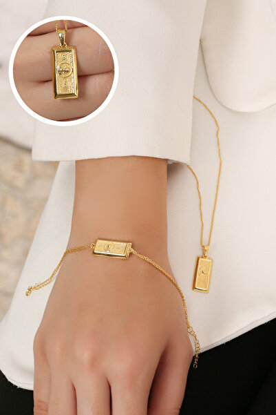 Sanem silver Dolar Kolye Bileklik Set,925 Ayar Üzeri 14 Ayar Altın Kaplama,Do...