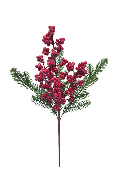 Çınar çiçekçilik Yılbaşı Küçük Taneli Kırmızı Berry & Çam Dalı – Dekoratif 37 cm