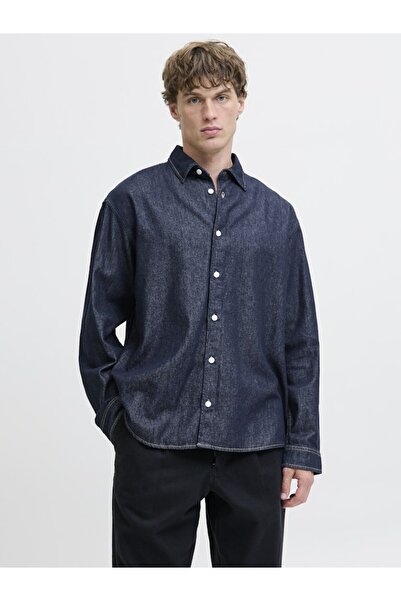 Jack & Jones Erkek Lacivert Jornorrebro Denim Shirt Ls Sn Jean Gömlek 12282775-Darkblue