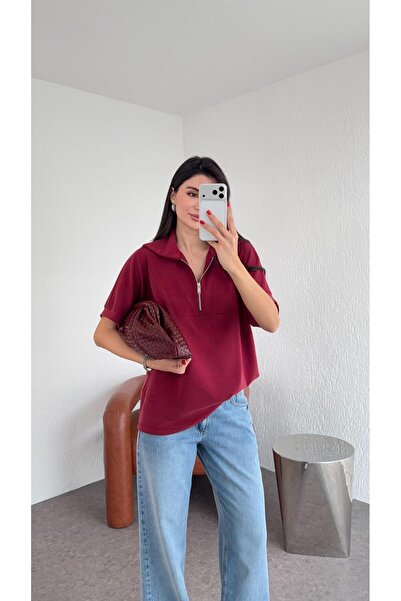 HAZELANNA Sweat cu mânecă scurtă din modal Burgundy