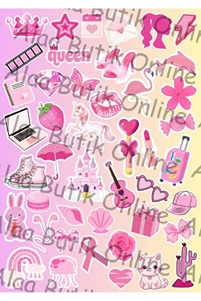 Alaa Butik Online 44'lü Pembe Tonlarda Sticker Seti - Defter, Ajanda ve Hediy...