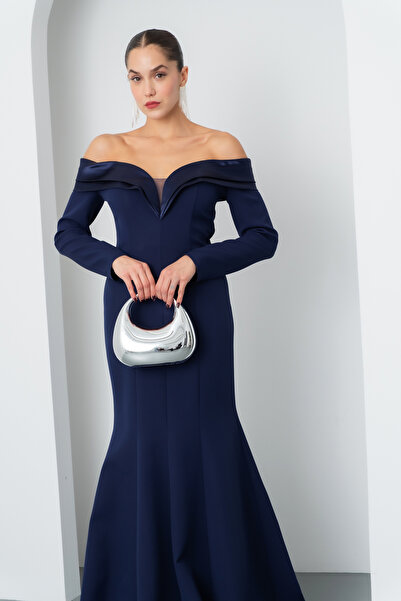 Lafaba Жіноче темно-синє плаття з довгим рукавом і човниковим коміром