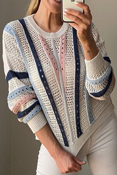 Noa Noa Women's Colorful Striped Open Knit Sweater – Comfortable & Bohemian Style