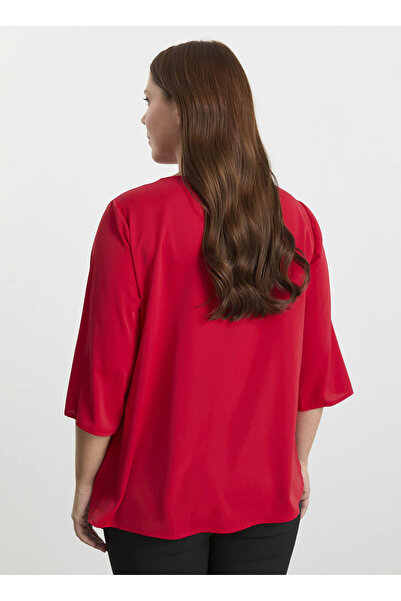 Selen O Yaka Düz Kırmızı Kadın Bluz 25KSL8204