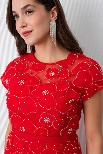 Lafaba Women's Red Lace Midi Evening Dress