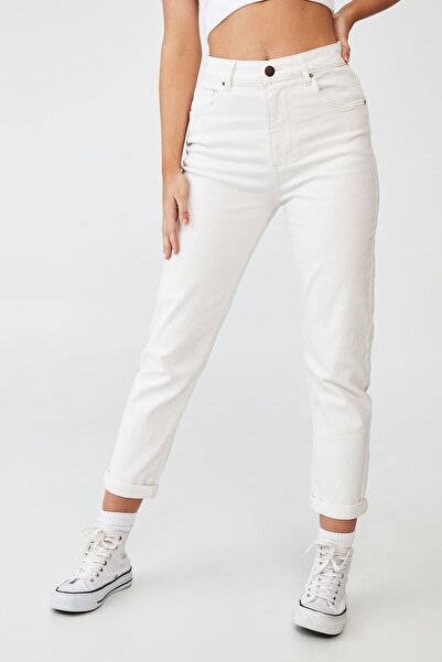 JAXEN Ns-42527 Mom Jean Denim Pants White High Waist Jeans Slim Fit