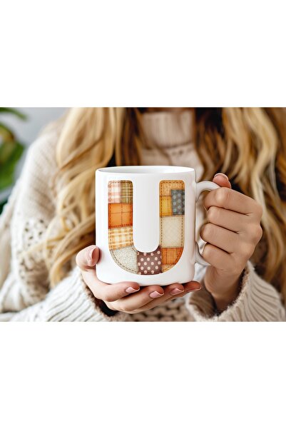 Beramussa Letter U Colorful Patchwork Design Mug - Bohemian Patchwork Pattern...