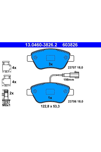 Ate Комплект спирачни накладки Дискова спирачка Alfa Romeo Mito Fiat 500/Fior...