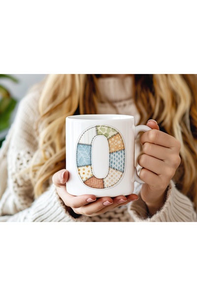 Beramussa Letter O Colored Patchwork Design Mug - Bohemian Patchwork Patterne...