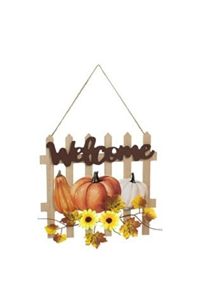Jumbo Gard decorativ din lemn suspendat cu frunze de toamnă, dovleci și „Bun venit” 24 x 38 cm