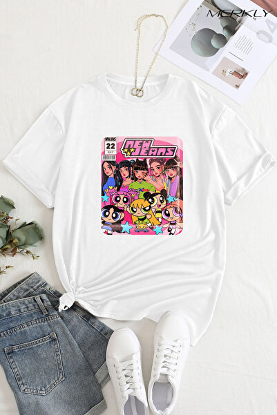 barsdepo تي شيرت مطبوع من New Jeans، تي شيرت كبير الحجم للجنسين باللونين الأس...