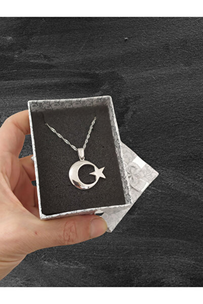 Moda Hilye www.modahilye.com 925 Ayar Gümüş Hilal Ay Yıldız Kolye Sevgiliye A...