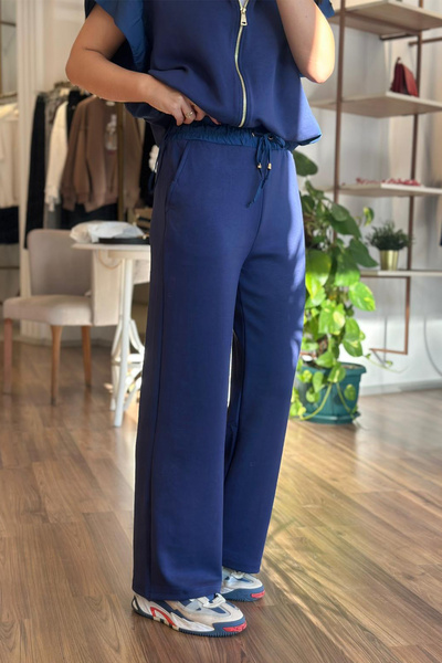 Unique Boutique İndigo Mavi Modal Kumaş Yelek-Eşofman Takım