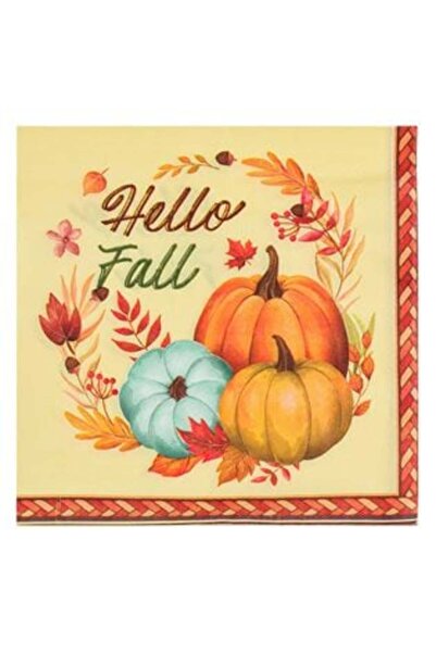 Jumbo Orange and Blue Table Napkins with Pumpkins, Flowers, Hello Fall 33 x 33cm - 20 pcs