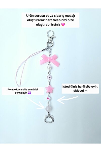 LE&DA Accessory Hello Kitty Fairycore Kişiselleştirilebilir Doğal Taşlı Charmlı Çanta Aksesuarı