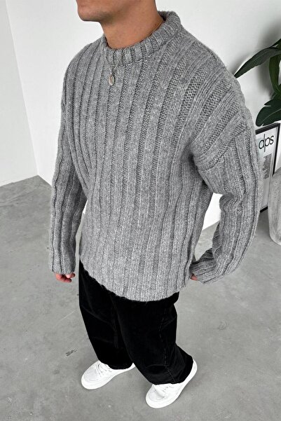 HAFKAGİYİM Gray Soft Premium Knitted Relaxed Sweater
