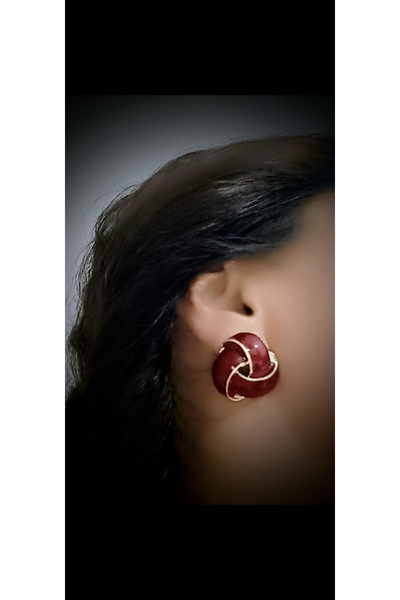 MODAMİRA AKSESUAR Kadın Sarmal Küpe -Bordo renk