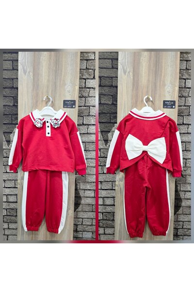 anonim Girl's Bow Detailed Top and Bottom Set