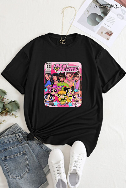 barsdepo تي شيرت مطبوع من New Jeans، تي شيرت كبير الحجم للجنسين باللونين الأس...