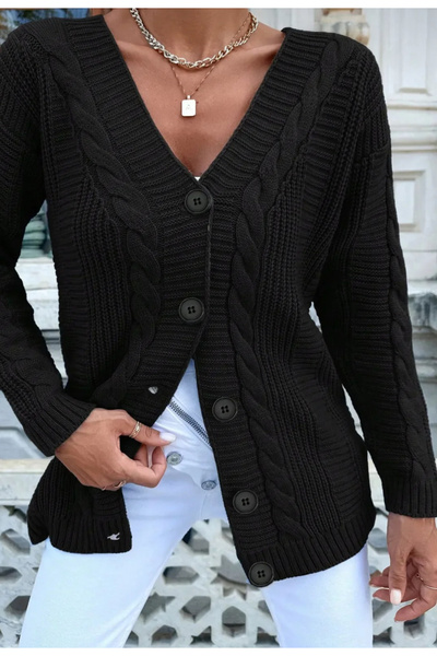 rushana Γυναικεία πλεκτή ζακέτα με λαιμόκοψη σε σχήμα V